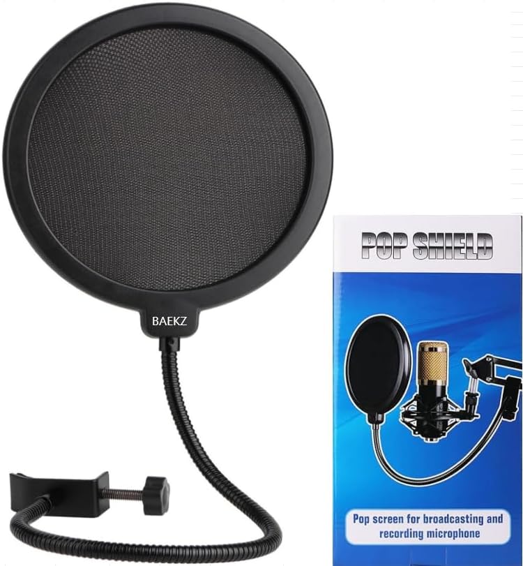 BAEKZ professional microphone windproof and spray proof cover, 6-inch double-layer windproof screen with flexible 360 ° gooseneck clip stabilizing arm, suitable for Blue Yeti and any other microphone (1) - Image 1